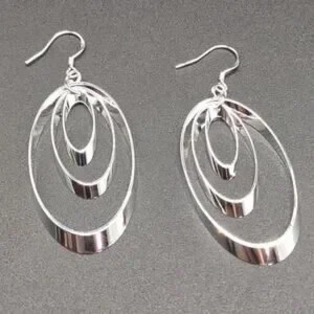 925 Silver Triple Hoop Earrings Dangle Hook Vintage Retro Fashion Birthday Gift